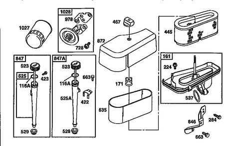 Dipstick And Air Cleaner Diagram and Parts List for 287700  Briggs and Stratton Engine